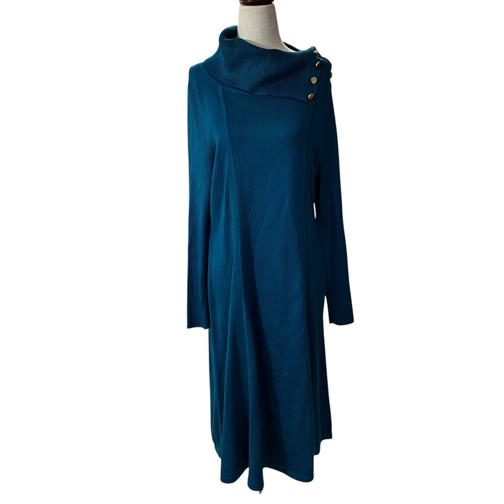 Vicky Tiel‎ Blue Knit Midi Sweater Dress Women Size XL | 27-25
